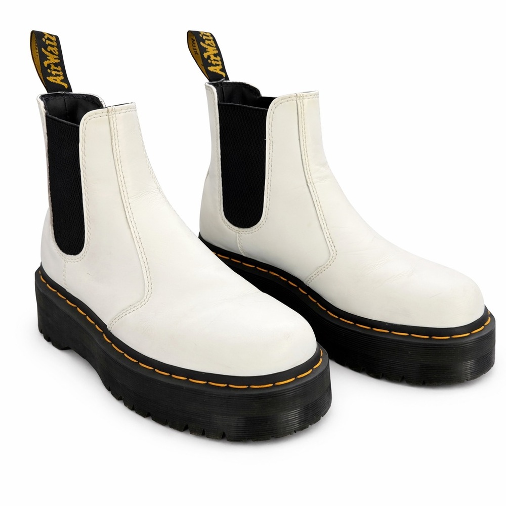 Dr. Martens 2976 White Leather Quad Platform Slip On Boots 7
